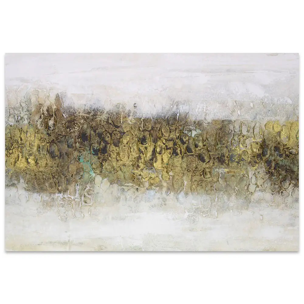 Cuadro con relieve pintado a mano en tonos tierra y dorado