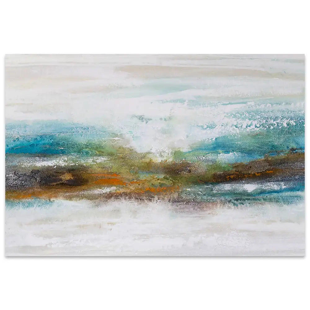 Cuadro abstracto pintado a mano con textura en tonos turquesa