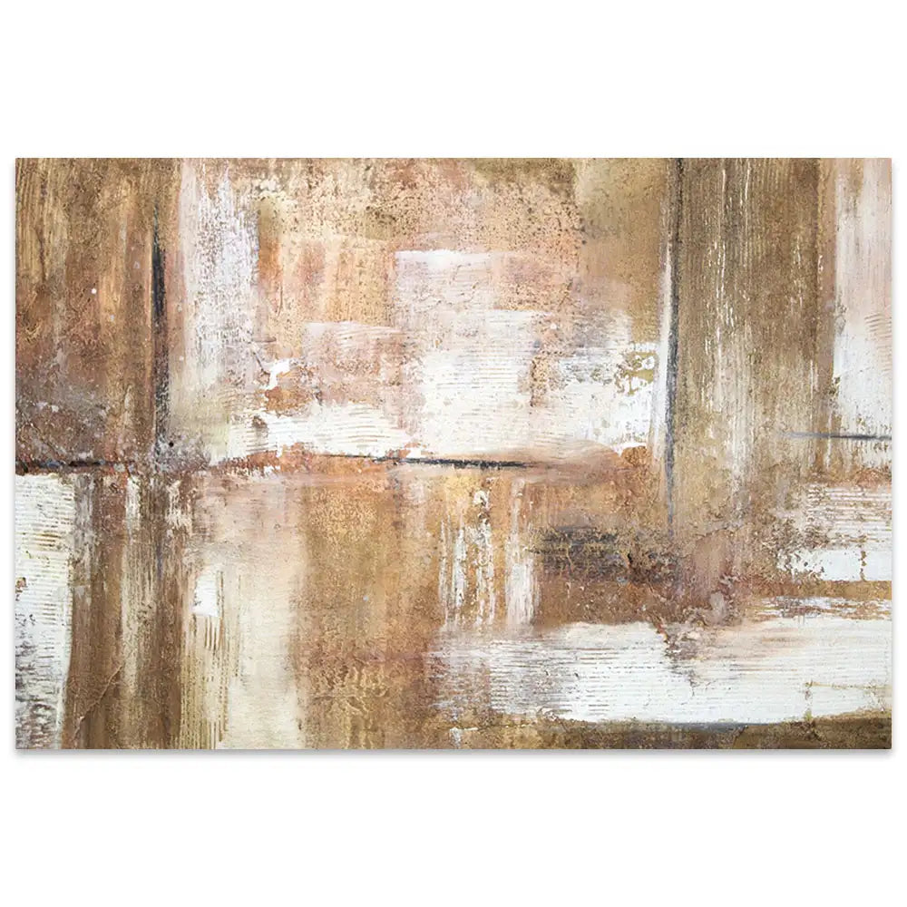 Cuadro pintado a mano en tonos tierra con textura envejecida