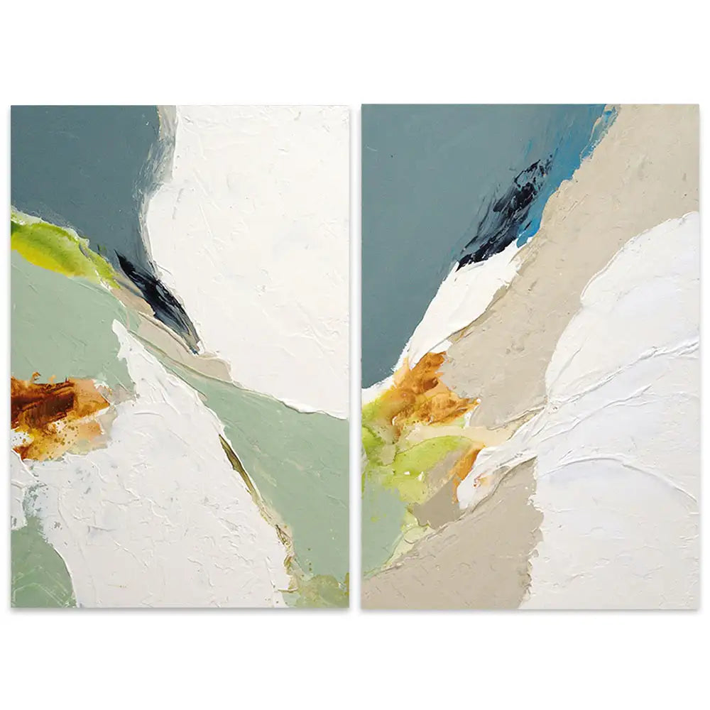 Pintura abstracta acrílica con relieve en tonos verdes