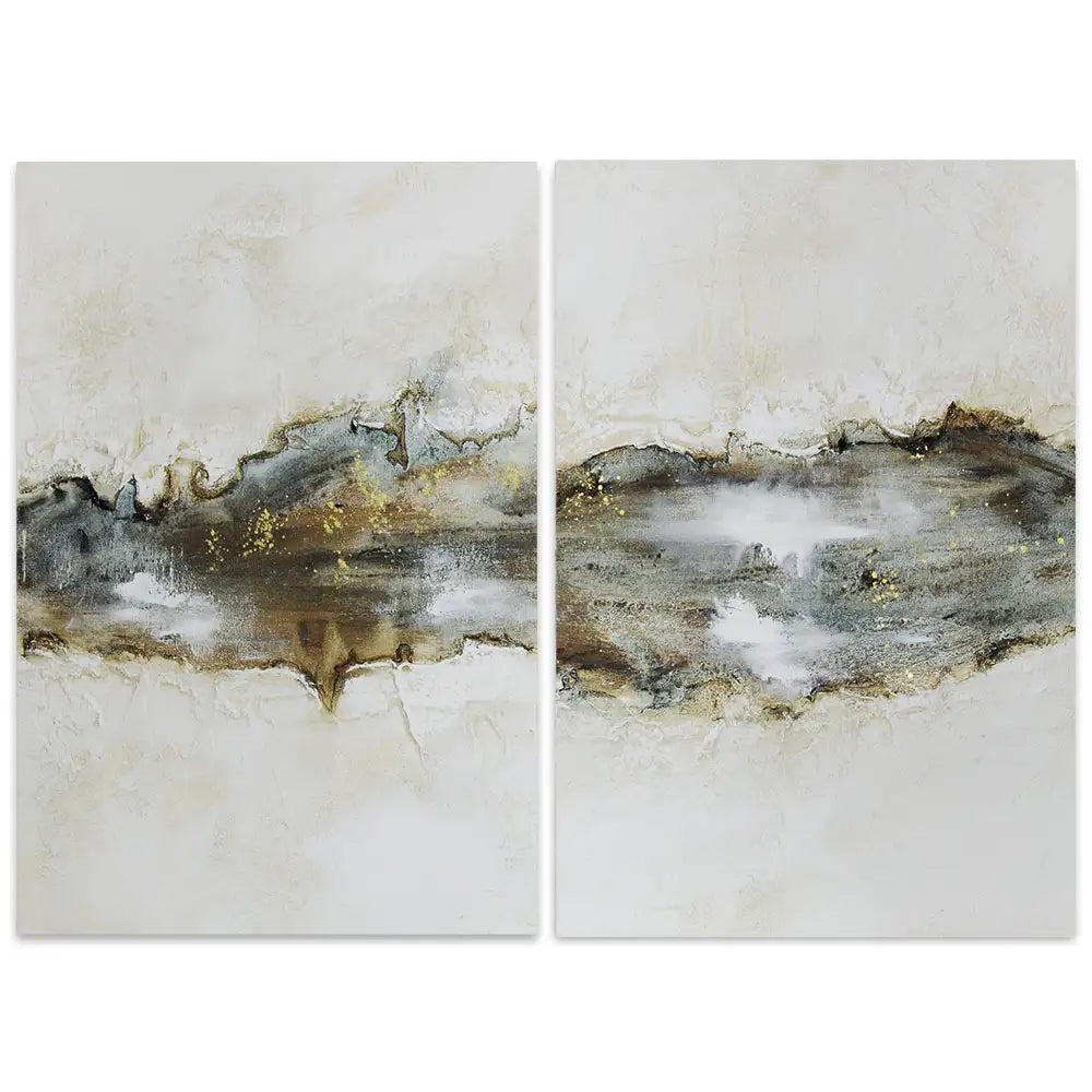 Cuadro con relieve pintado a mano en tonos beige y grafito