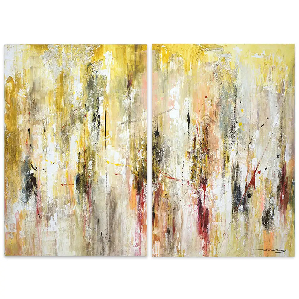 Cuadro abstracto amarillo gestual en tonos ocres