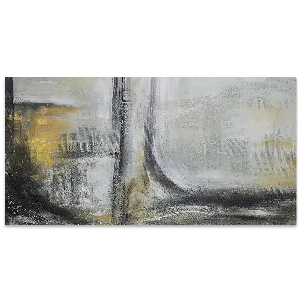 Cuadro abstracto pintado a mano con textura en tonos dorados y gris