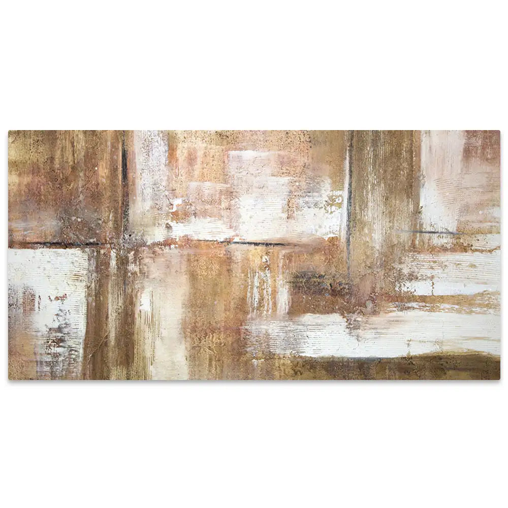 Cuadro pintado a mano en tonos tierra con textura envejecida