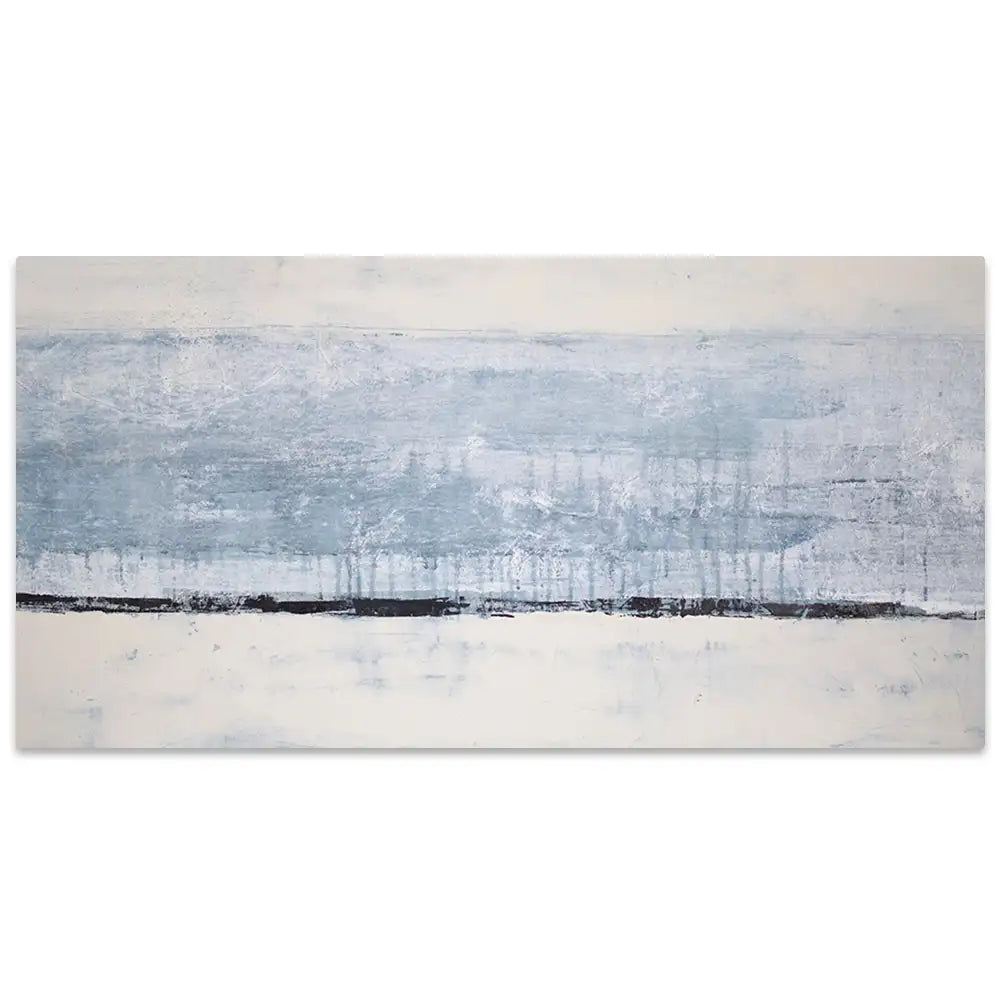 Cuadro pintado a mano original en tonos azul niebla y blanco
