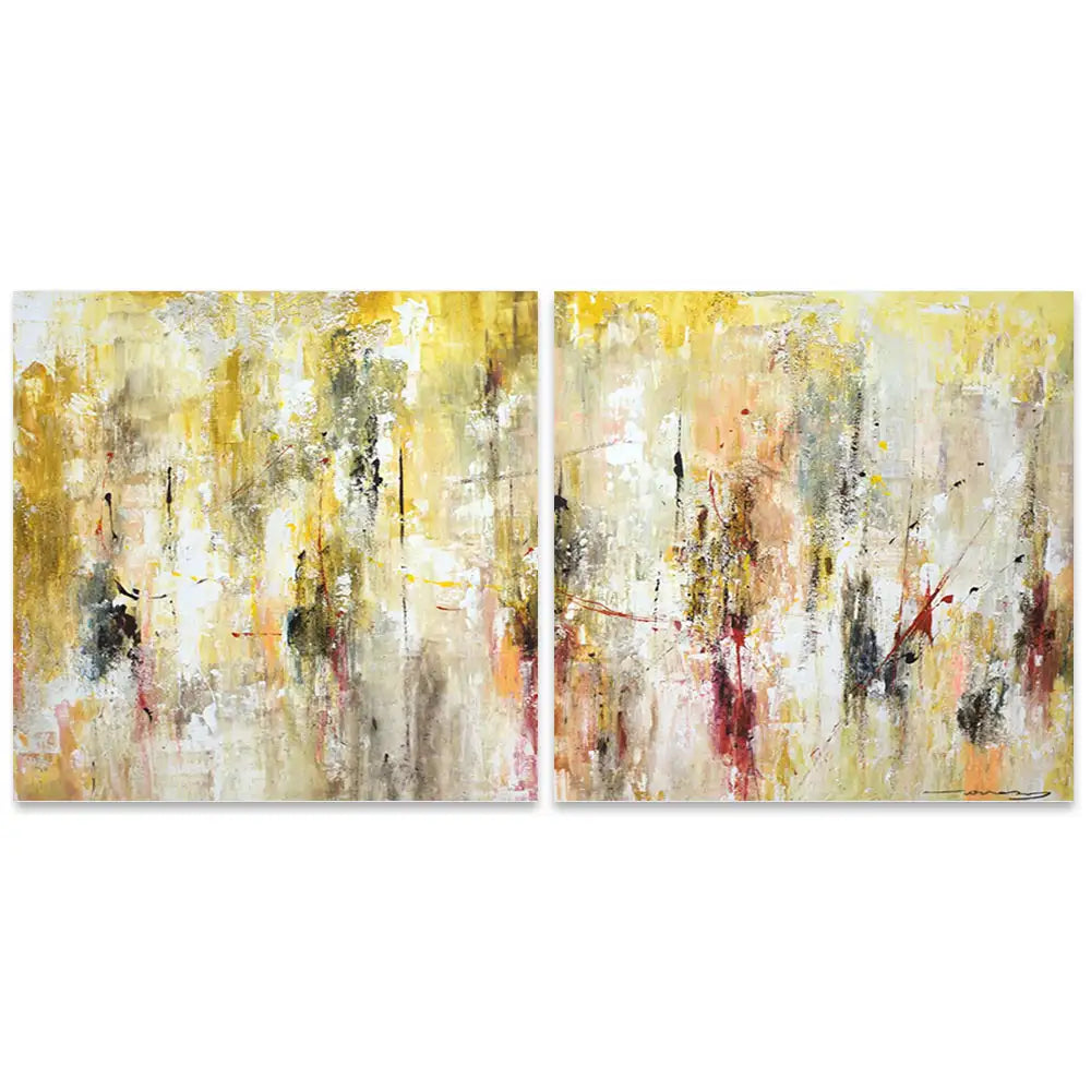Cuadro abstracto amarillo gestual en tonos ocres