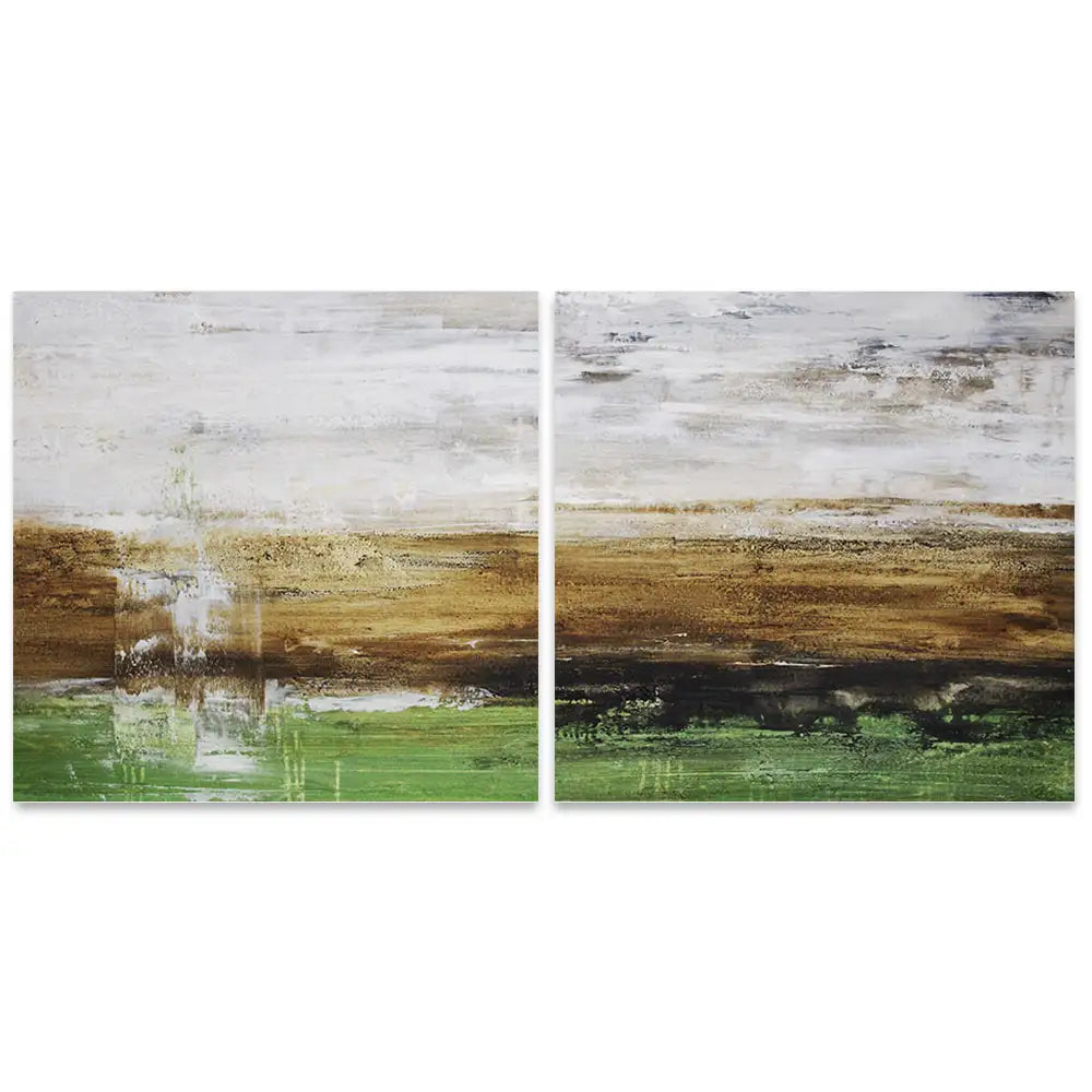 Cuadro pintado a mano moderno con contraste en tonos tierra y verde