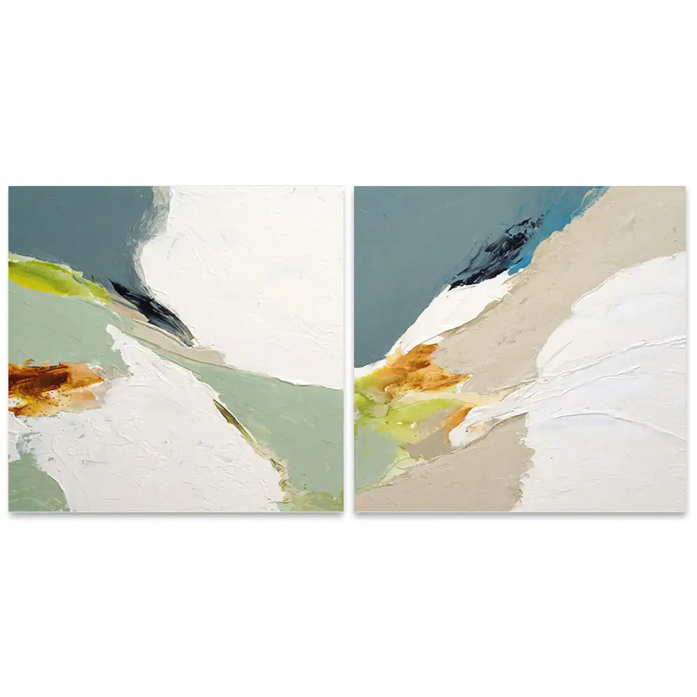 Pintura abstracta acrílica con relieve en tonos verdes
