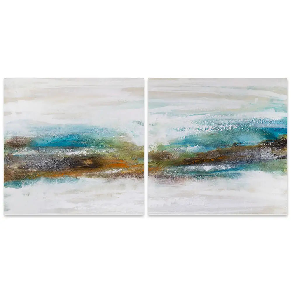 Cuadro abstracto pintado a mano con textura en tonos turquesa