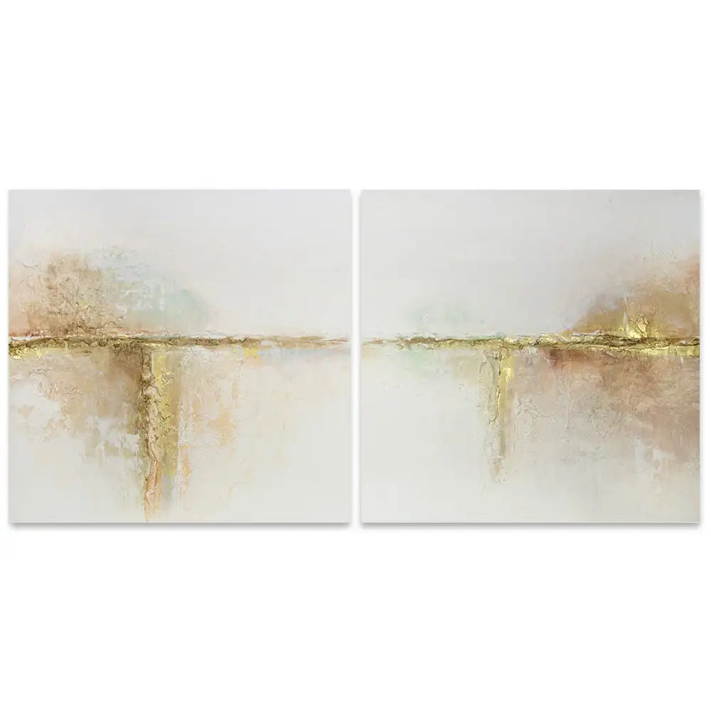 Cuadros con relieve con detalles dorados y fondo neutro