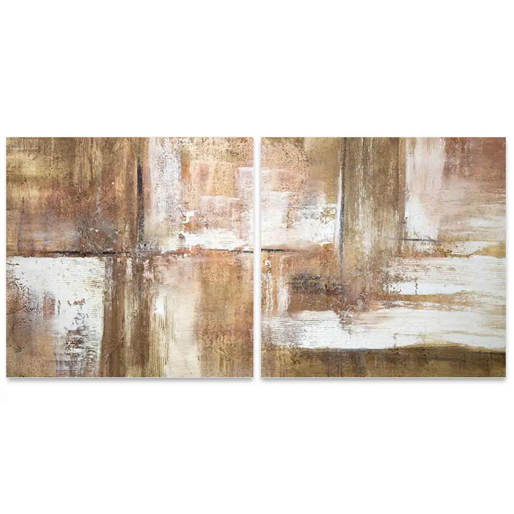 Cuadro pintado a mano en tonos tierra con textura envejecida