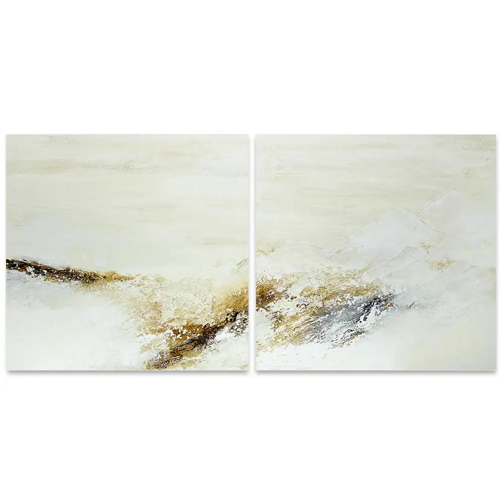 Cuadro pintado a mano con relieve en tonos tierra y blanco