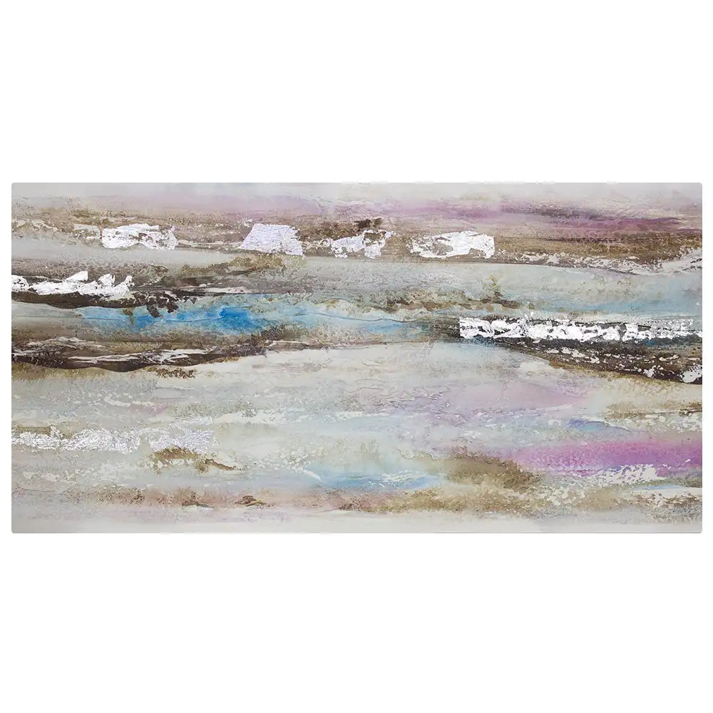 Pintura abstracta acrílica en tonos malva y plata