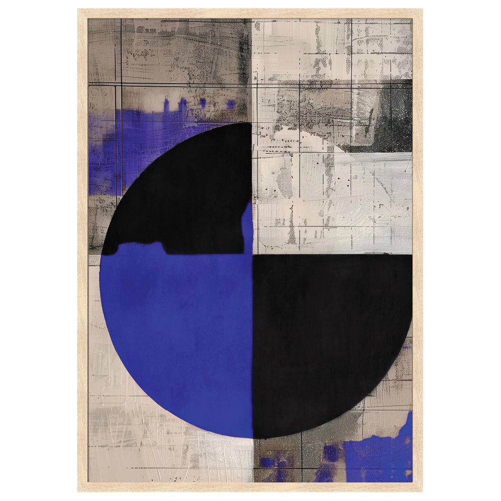 Cuadro abstracto con azul eléctrico y geometría contenida