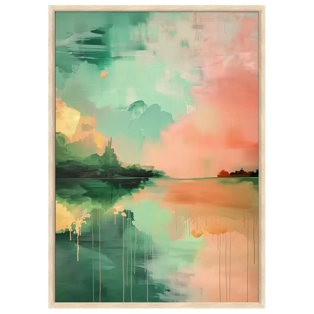 Cuadro abstracto con paisajes difusos en tonos cálidos