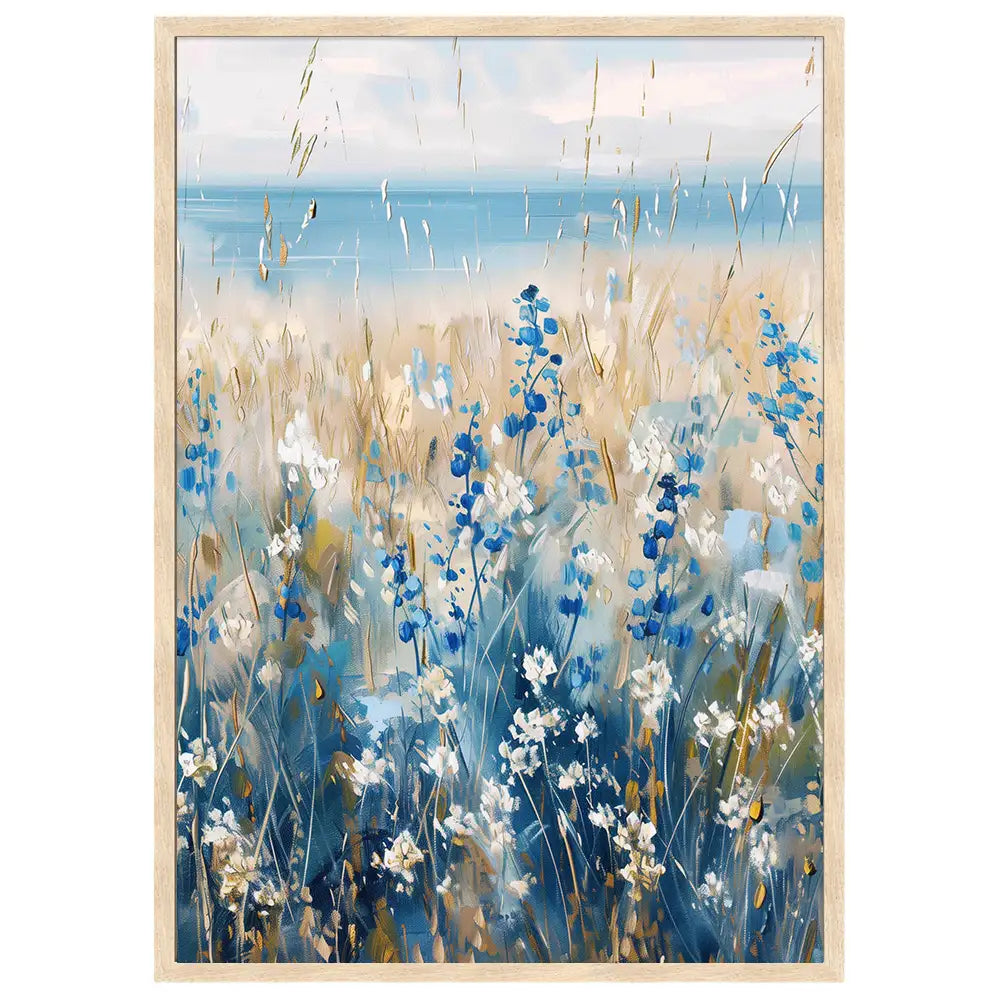 Cuadro floral con flores azules y blancas