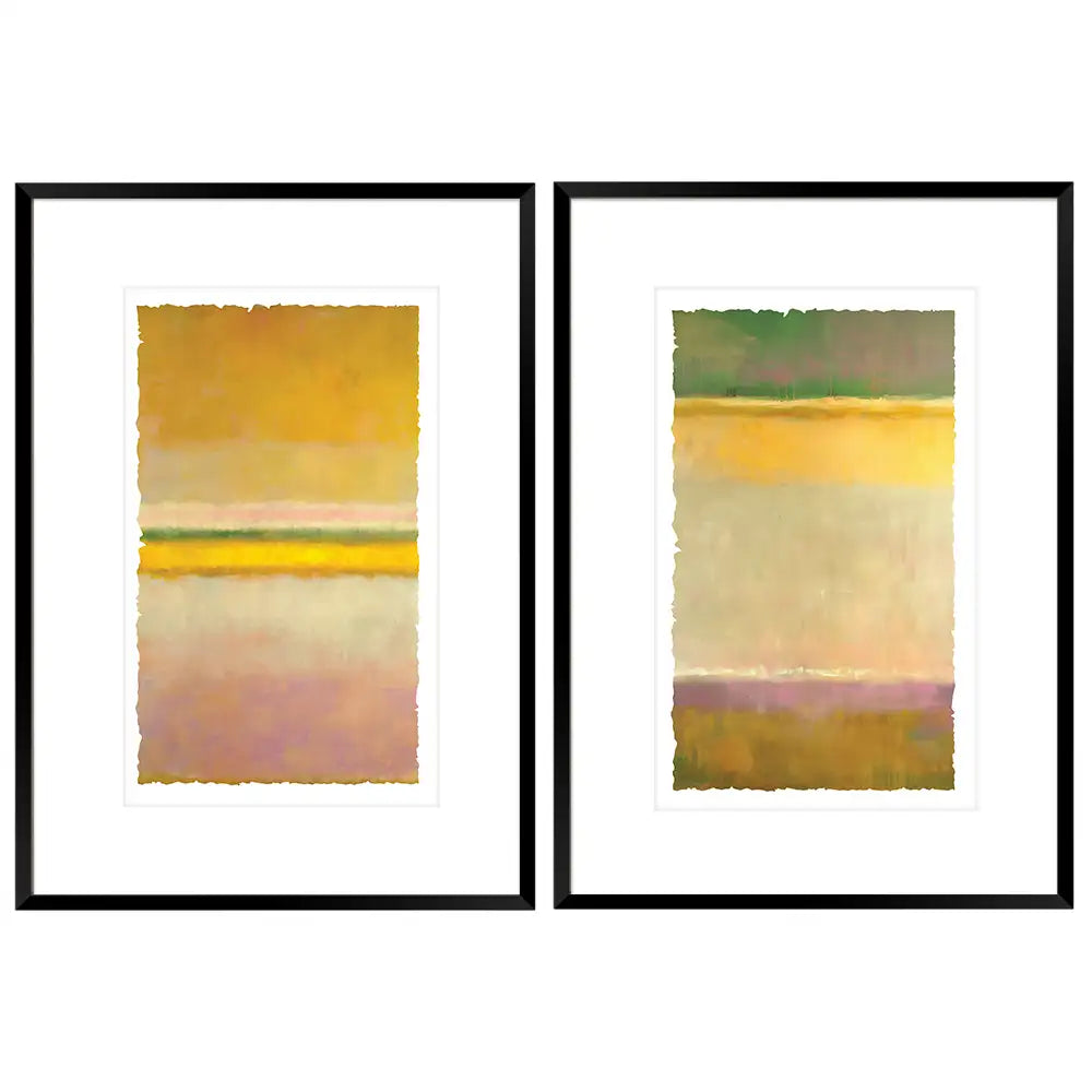 Cuadros con marco y paspartú abstractos | Amarillo y verde