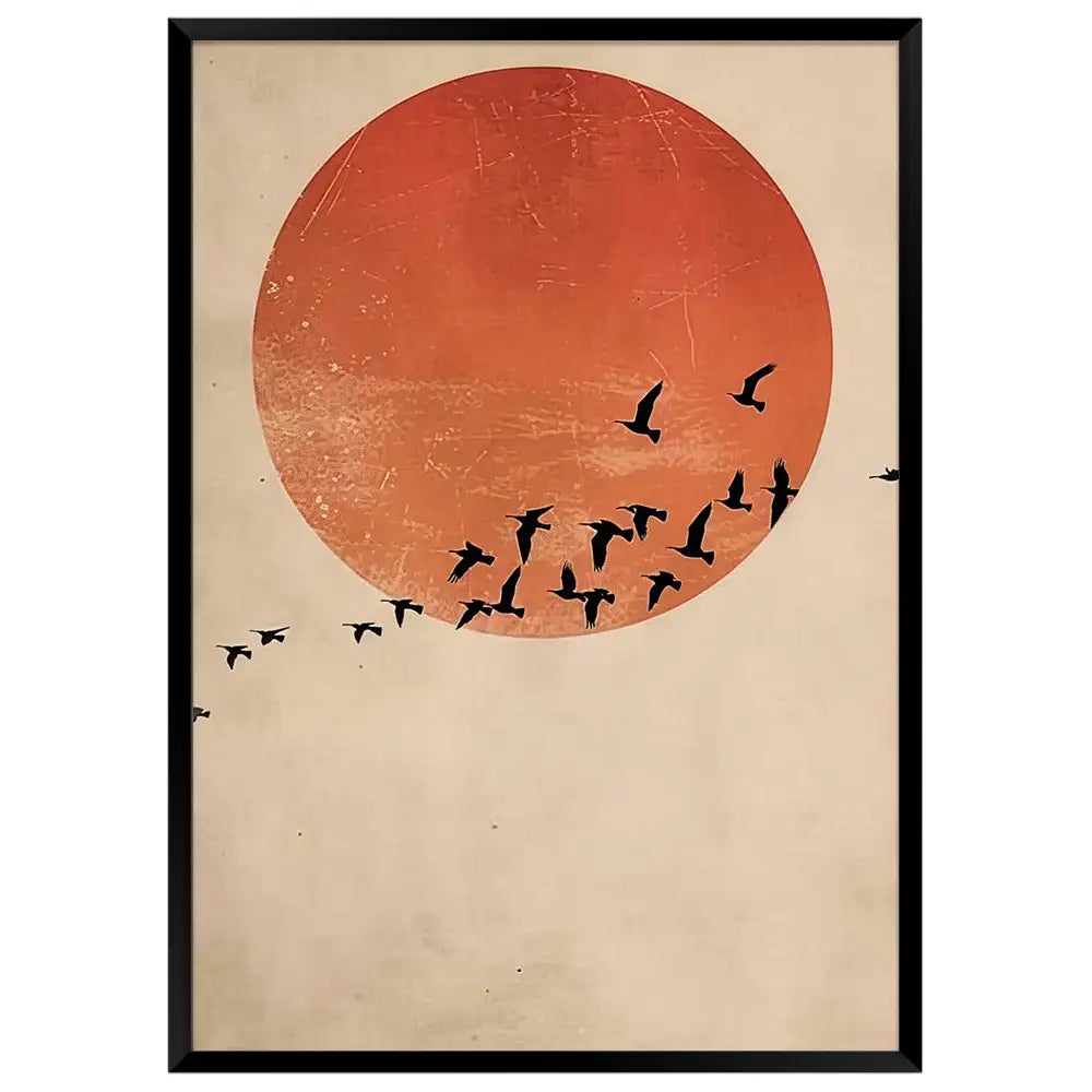Cuadro Japandi con vuelo y atardecer | Poesía en movimiento