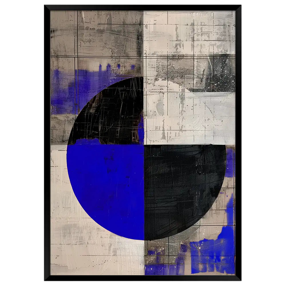 Cuadro abstracto con azul eléctrico y geometría contenida