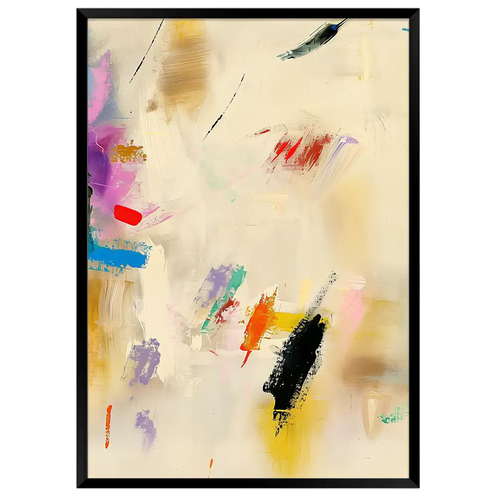 Cuadro abstracto con trazos enérgicos y fondo crema