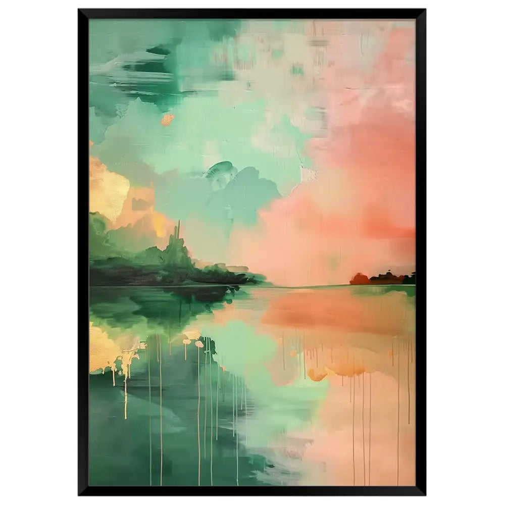 Cuadro abstracto con paisajes difusos en tonos cálidos