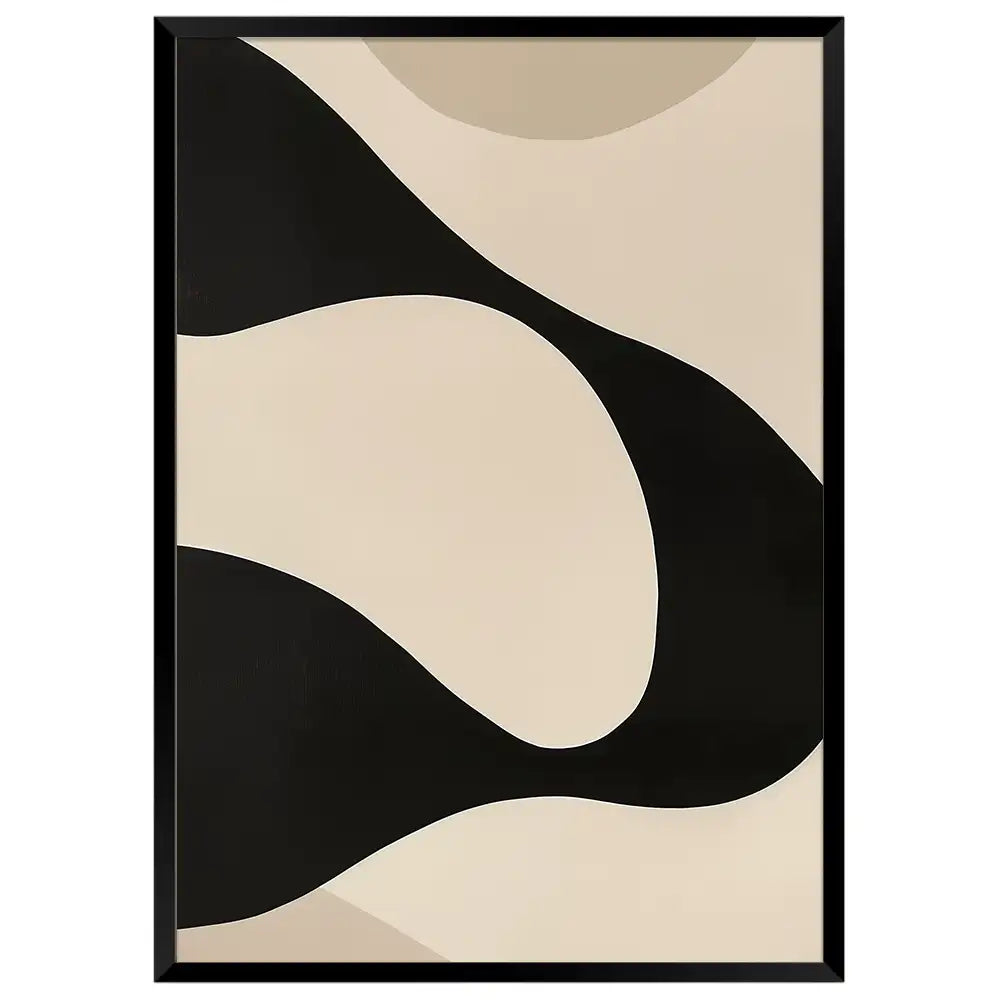 Cuadro minimalista abstracto en negro y beige | Diseño fluido
