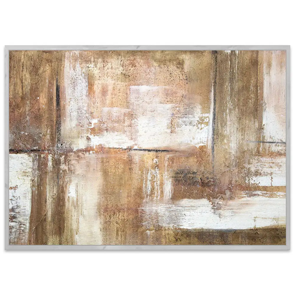 Cuadro pintado a mano en tonos tierra con textura envejecida