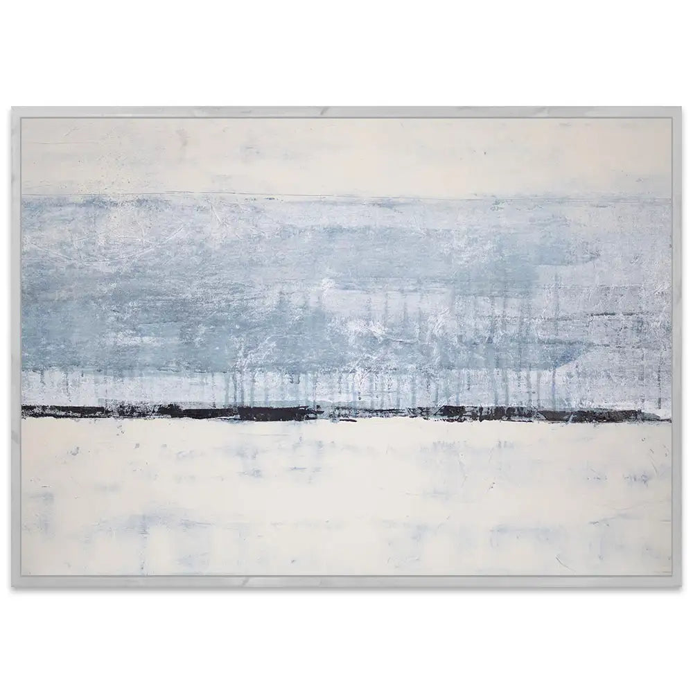 Cuadro pintado a mano original en tonos azul niebla y blanco