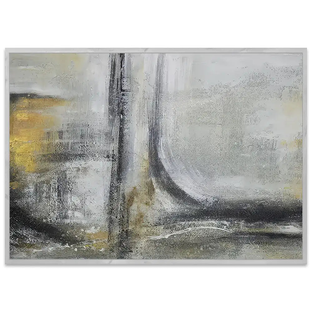 Cuadro abstracto pintado a mano con textura en tonos dorados y gris