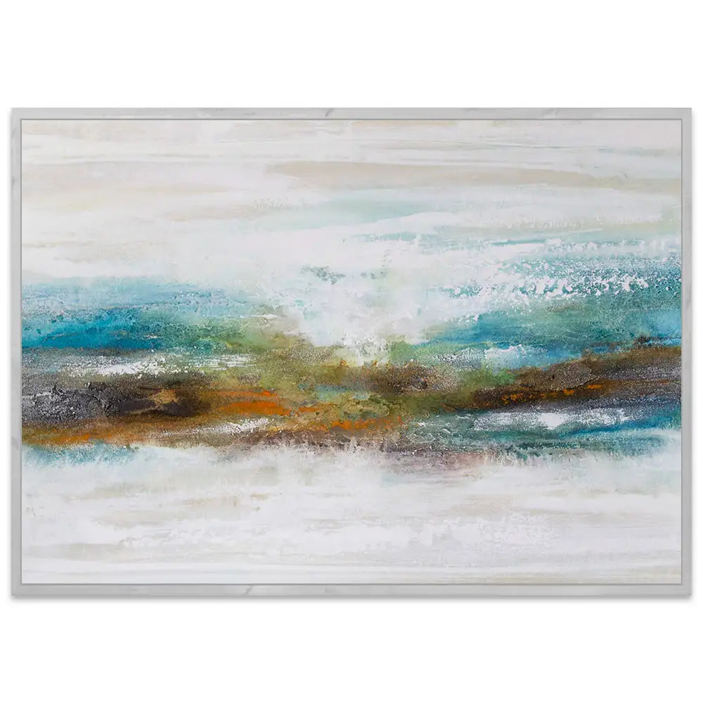 Cuadro abstracto pintado a mano con textura en tonos turquesa