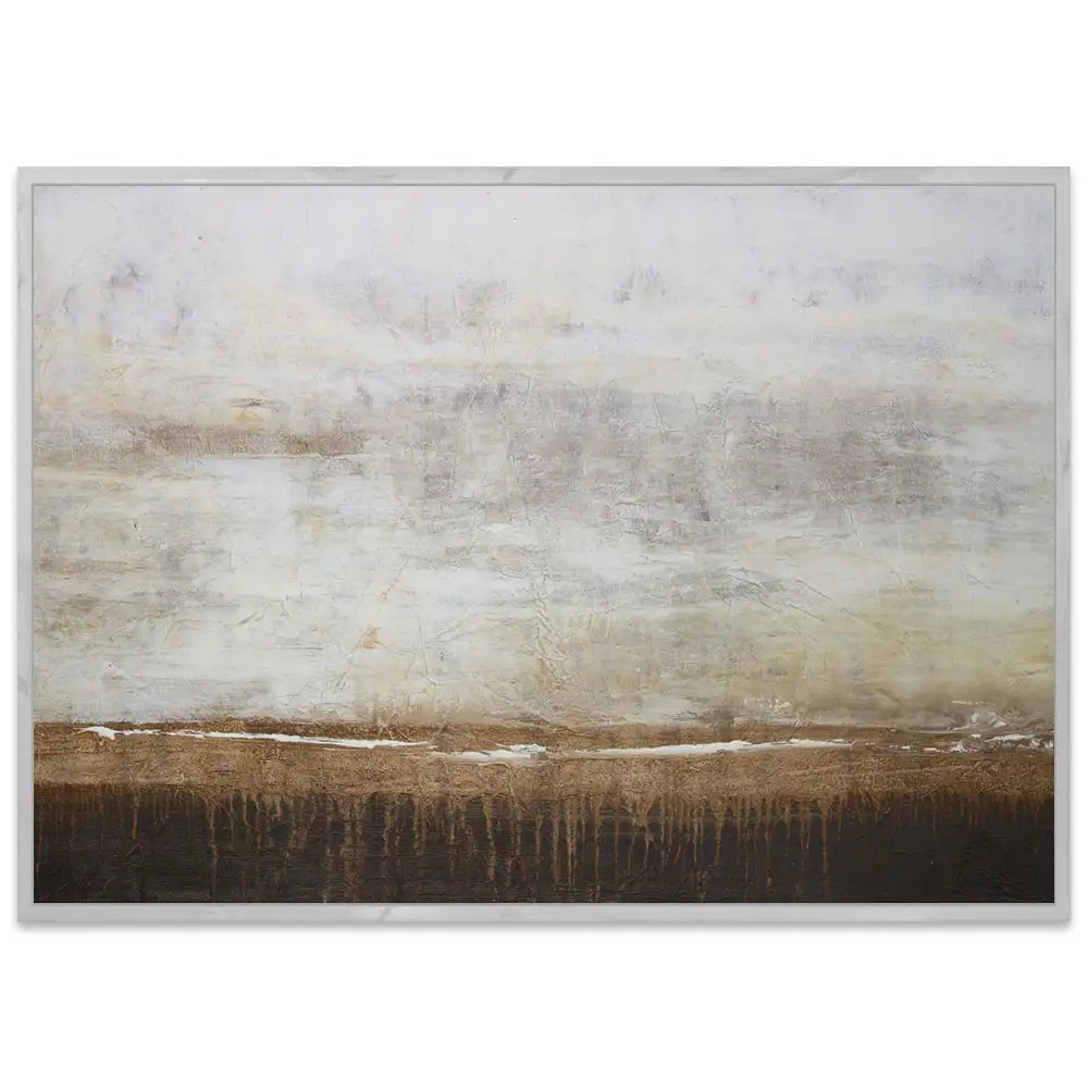 Cuadro de pintura abstracta en tonos tierra y blanco texturizado