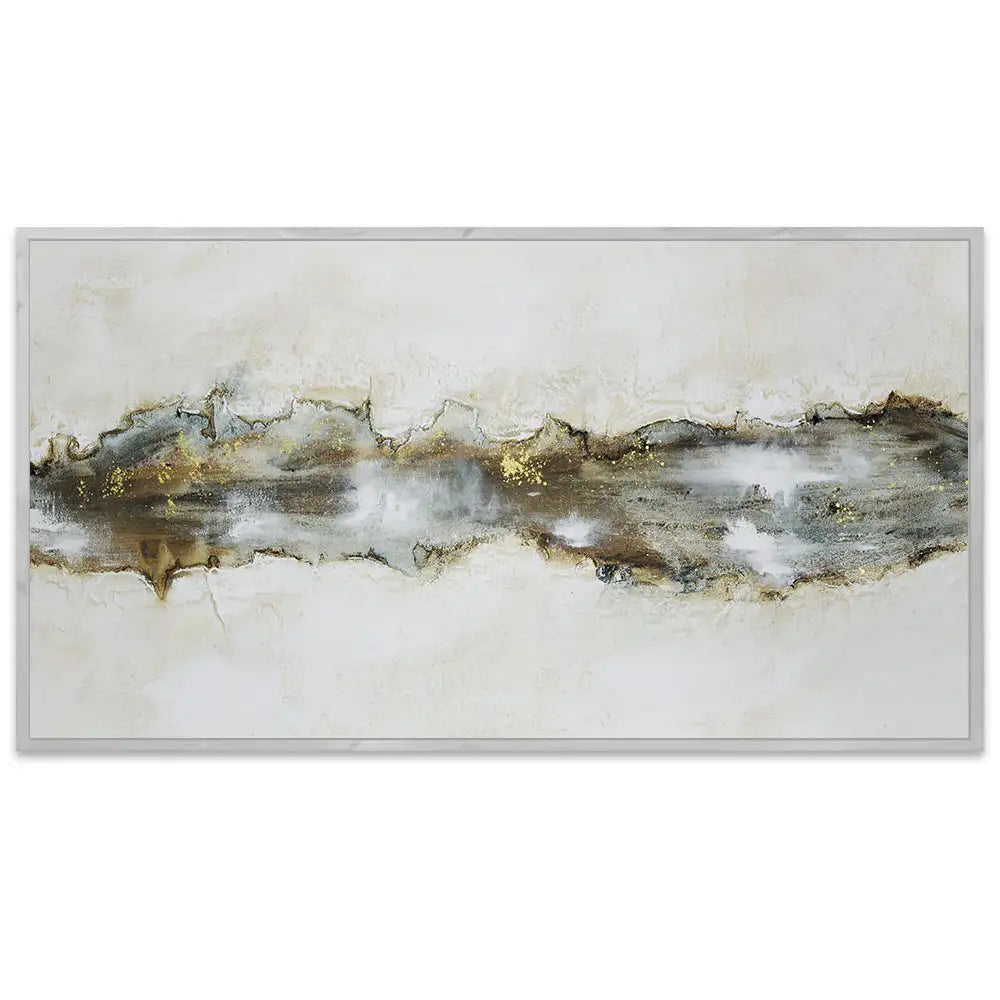 Cuadro con relieve pintado a mano en tonos beige y grafito