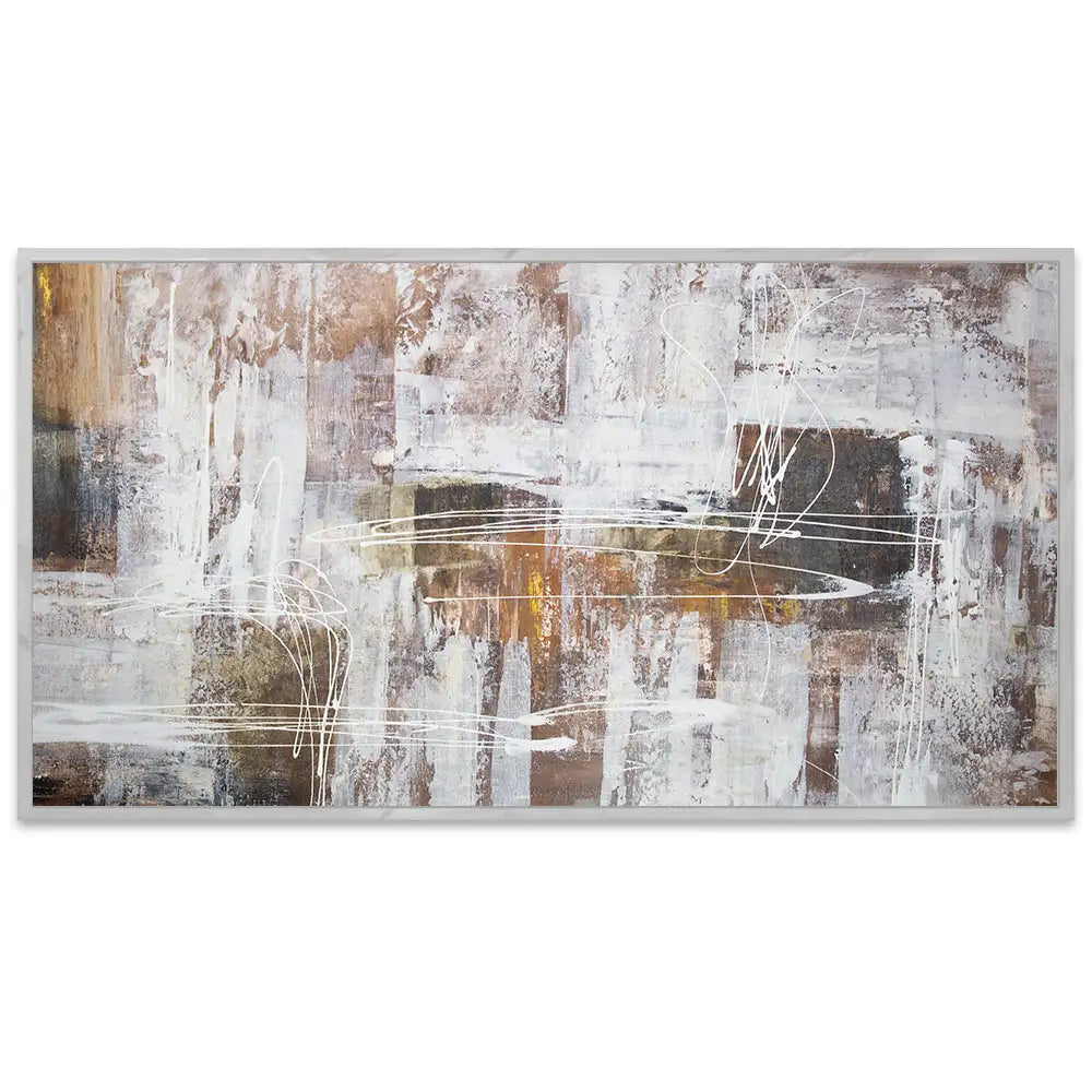 Cuadro abstracto moderno pintado a mano con líneas en blanco
