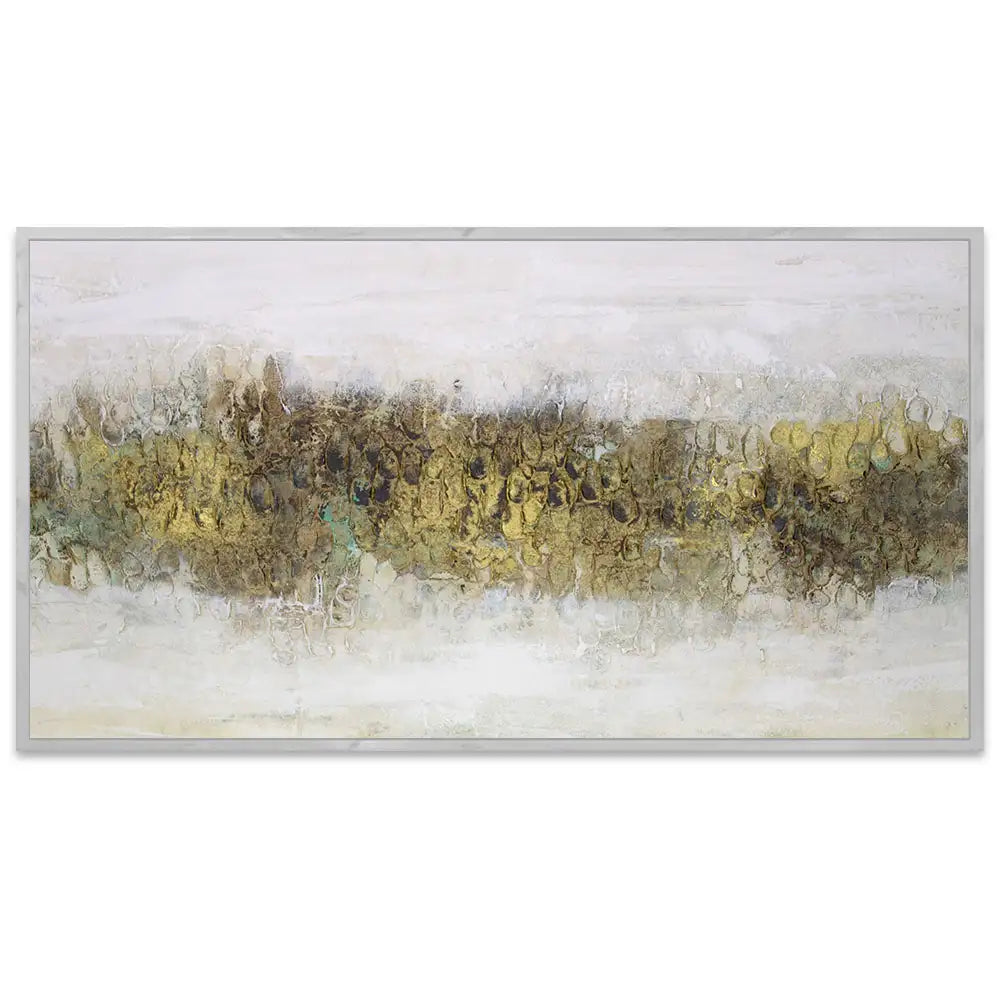 Cuadro con relieve pintado a mano en tonos tierra y dorado