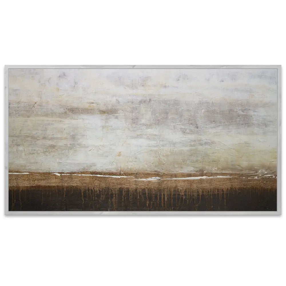 Cuadro de pintura abstracta en tonos tierra y blanco texturizado