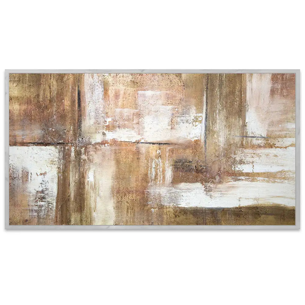 Cuadro pintado a mano en tonos tierra con textura envejecida