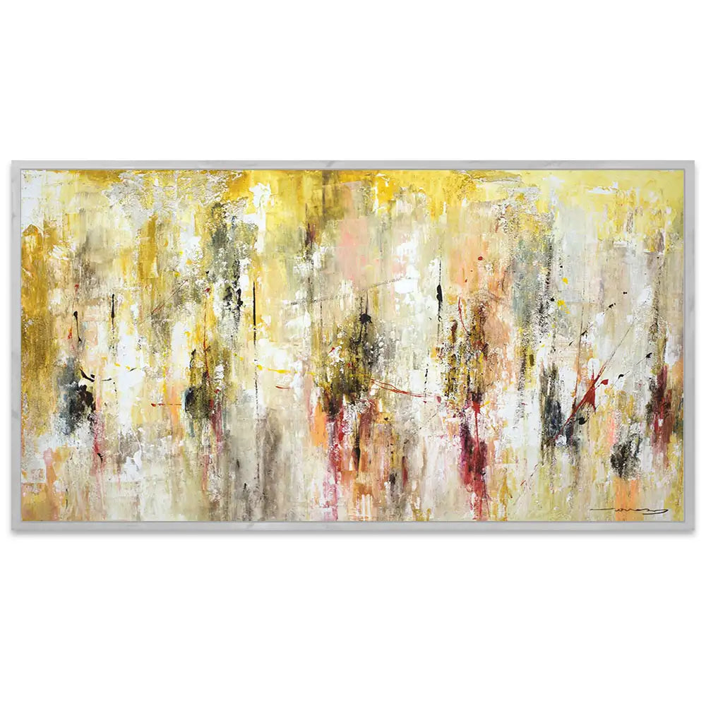 Cuadro abstracto amarillo gestual en tonos ocres