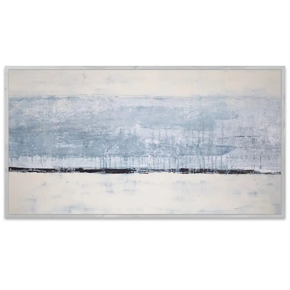 Cuadro pintado a mano original en tonos azul niebla y blanco
