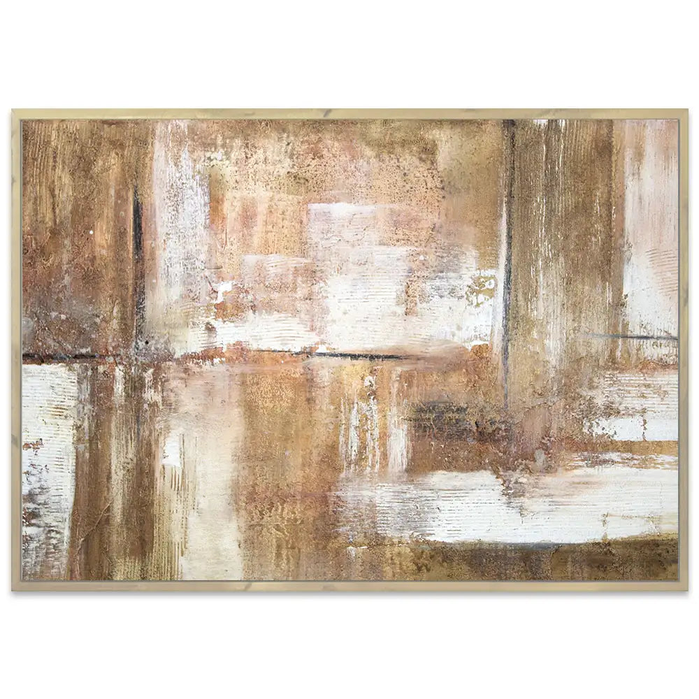 Cuadro pintado a mano en tonos tierra con textura envejecida