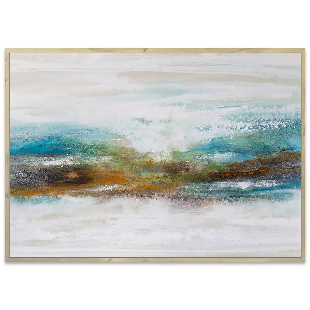 Cuadro abstracto pintado a mano con textura en tonos turquesa