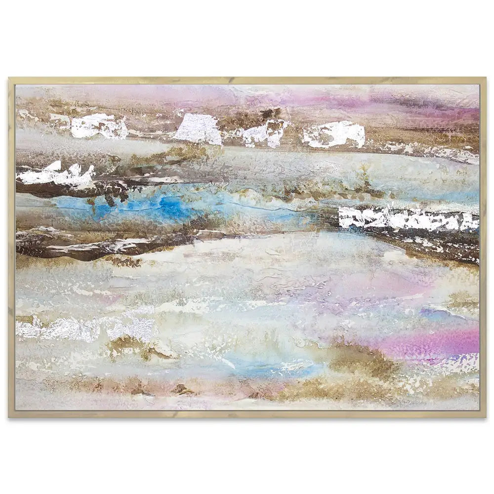 Pintura abstracta acrílica en tonos malva y plata