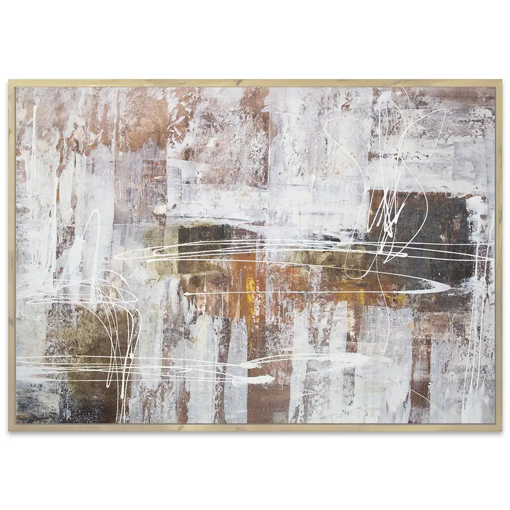 Cuadro abstracto moderno pintado a mano con líneas en blanco