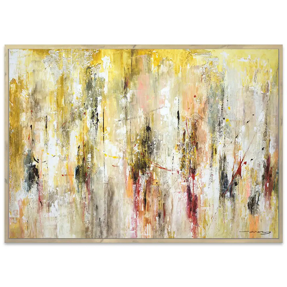 Cuadro abstracto amarillo gestual en tonos ocres