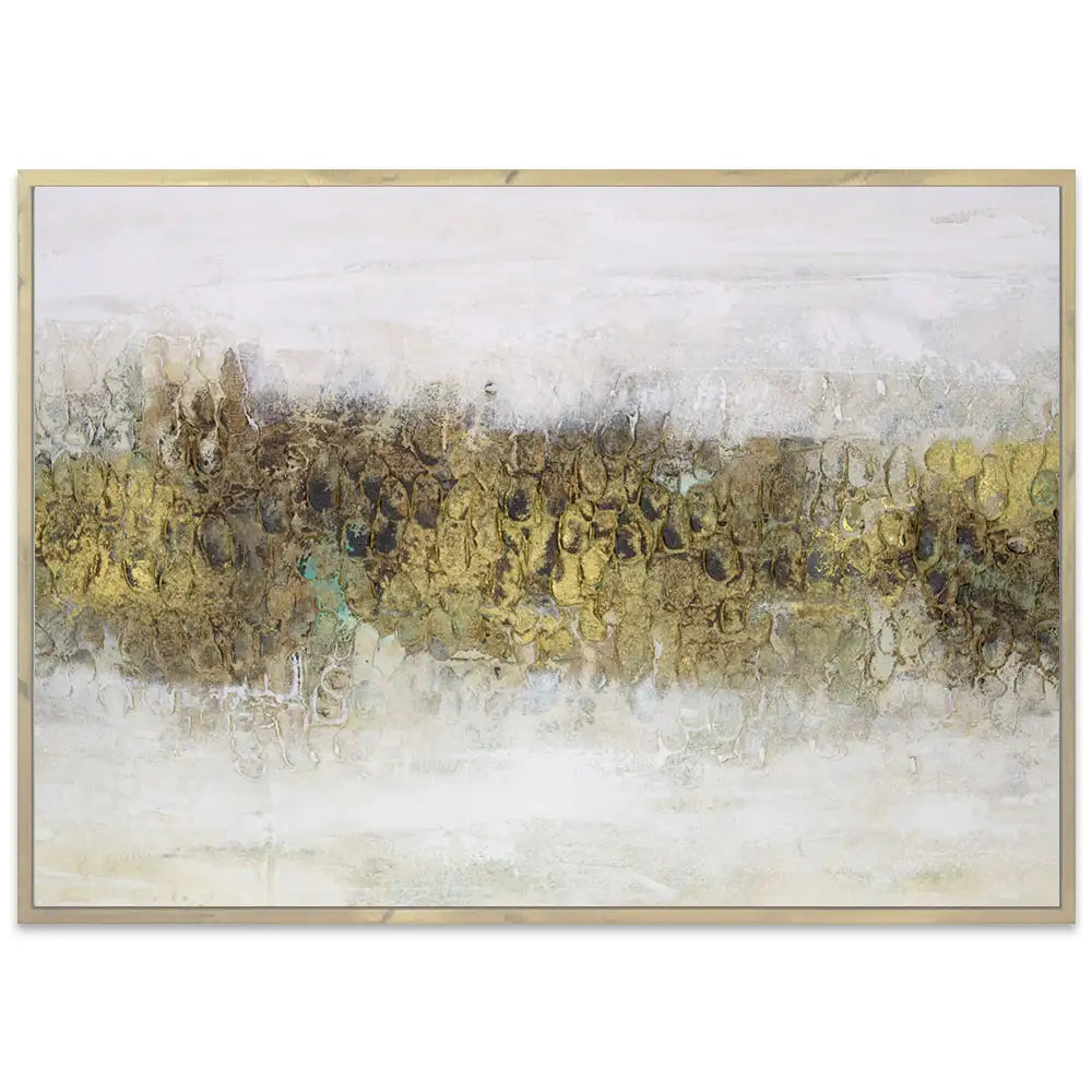 Cuadro con relieve pintado a mano en tonos tierra y dorado