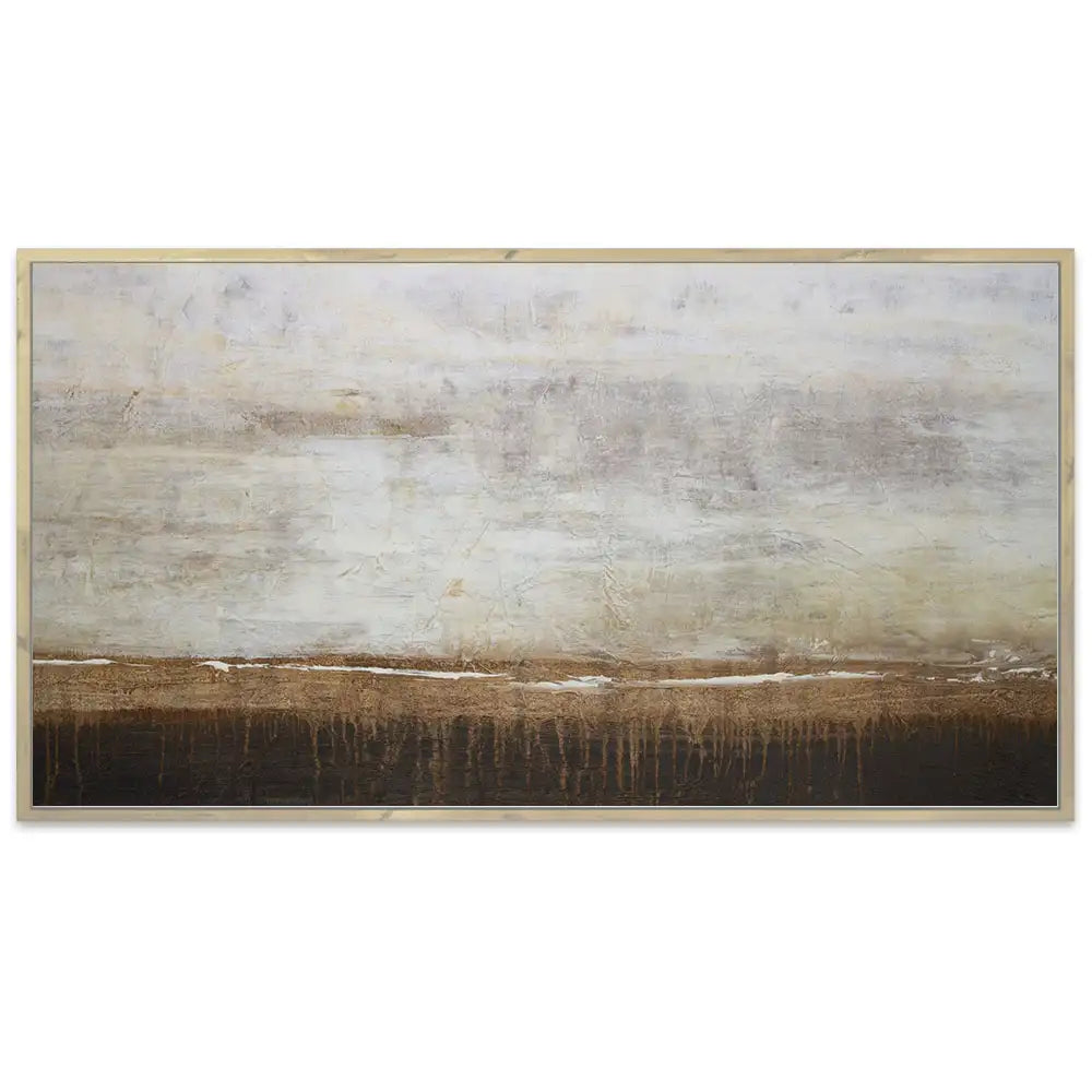 Cuadro de pintura abstracta en tonos tierra y blanco texturizado