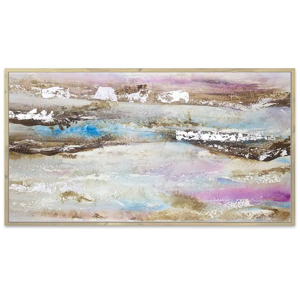 Pintura abstracta acrílica en tonos malva y plata