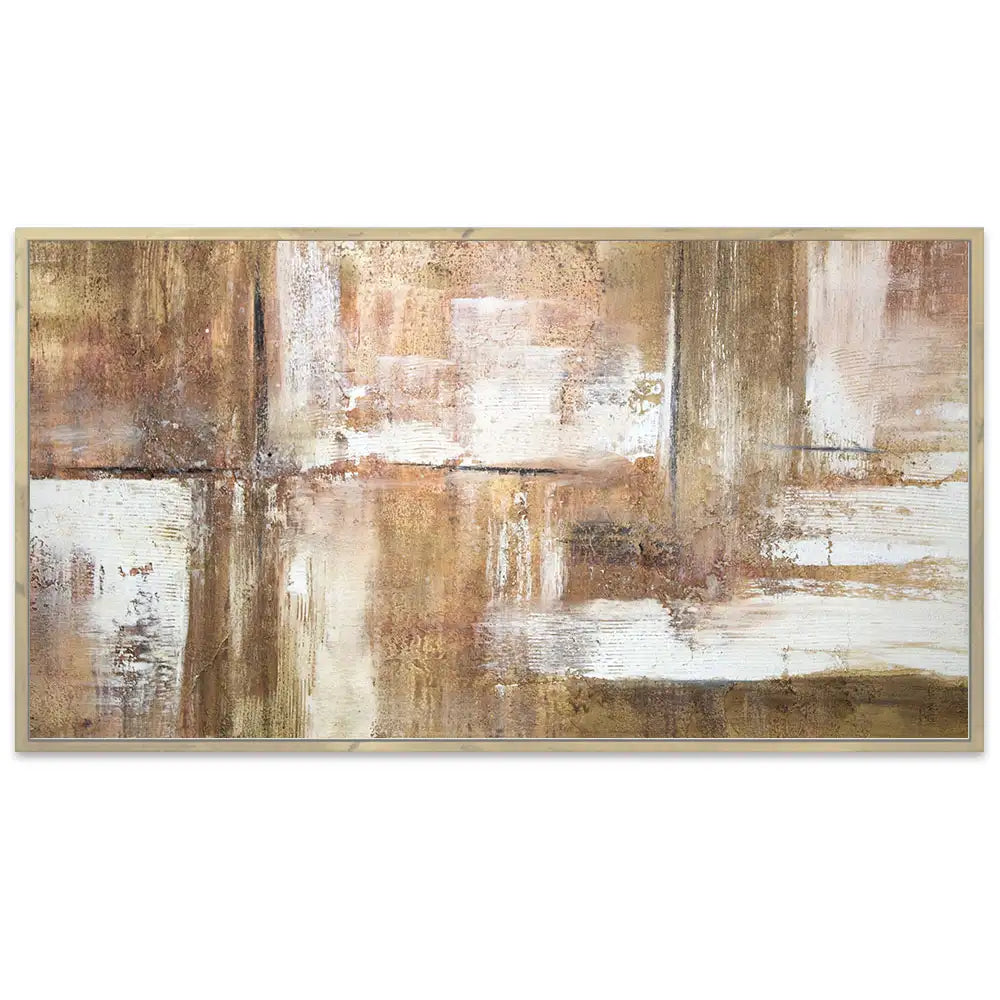 Cuadro pintado a mano en tonos tierra con textura envejecida