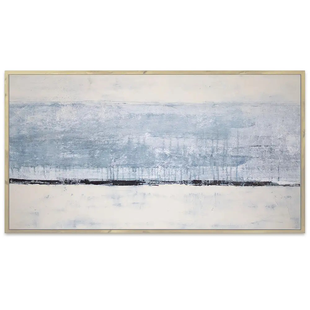Cuadro pintado a mano original en tonos azul niebla y blanco