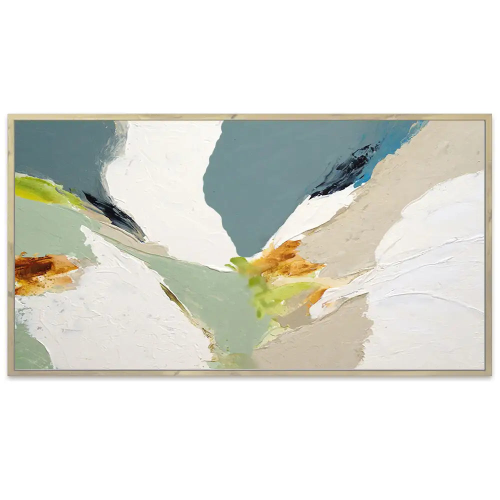 Pintura abstracta acrílica con relieve en tonos verdes