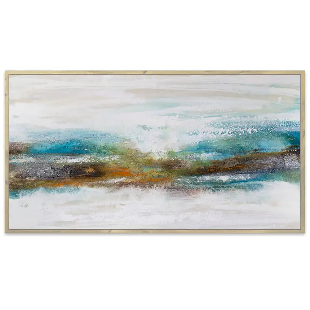 Cuadro abstracto pintado a mano con textura en tonos turquesa